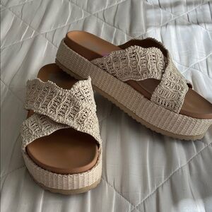 Dolce Vita Cream Woven Platform Slides